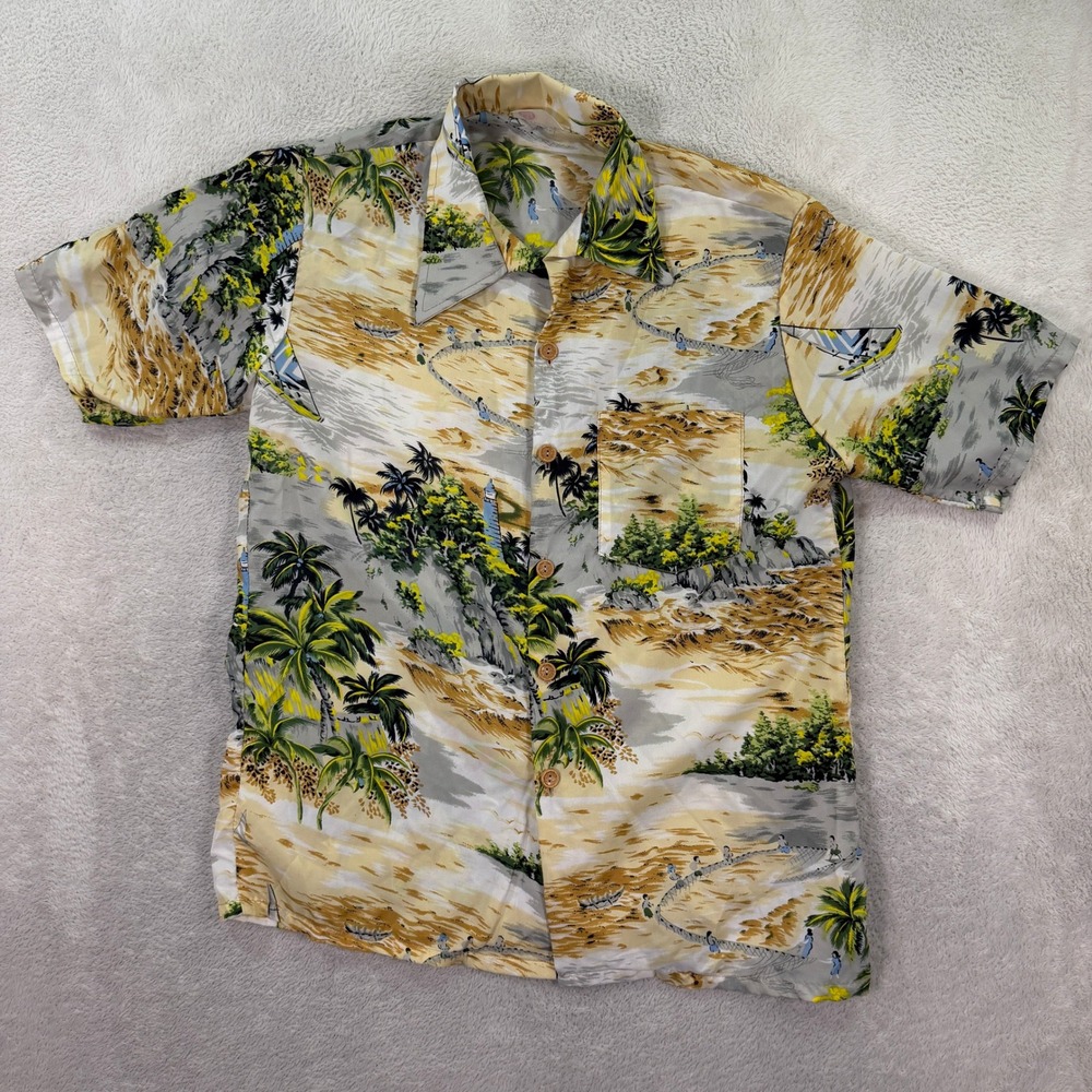Vintage Sears Kings Road Mens Medium Hawaiian Shirt Tropical Print Beach 70s